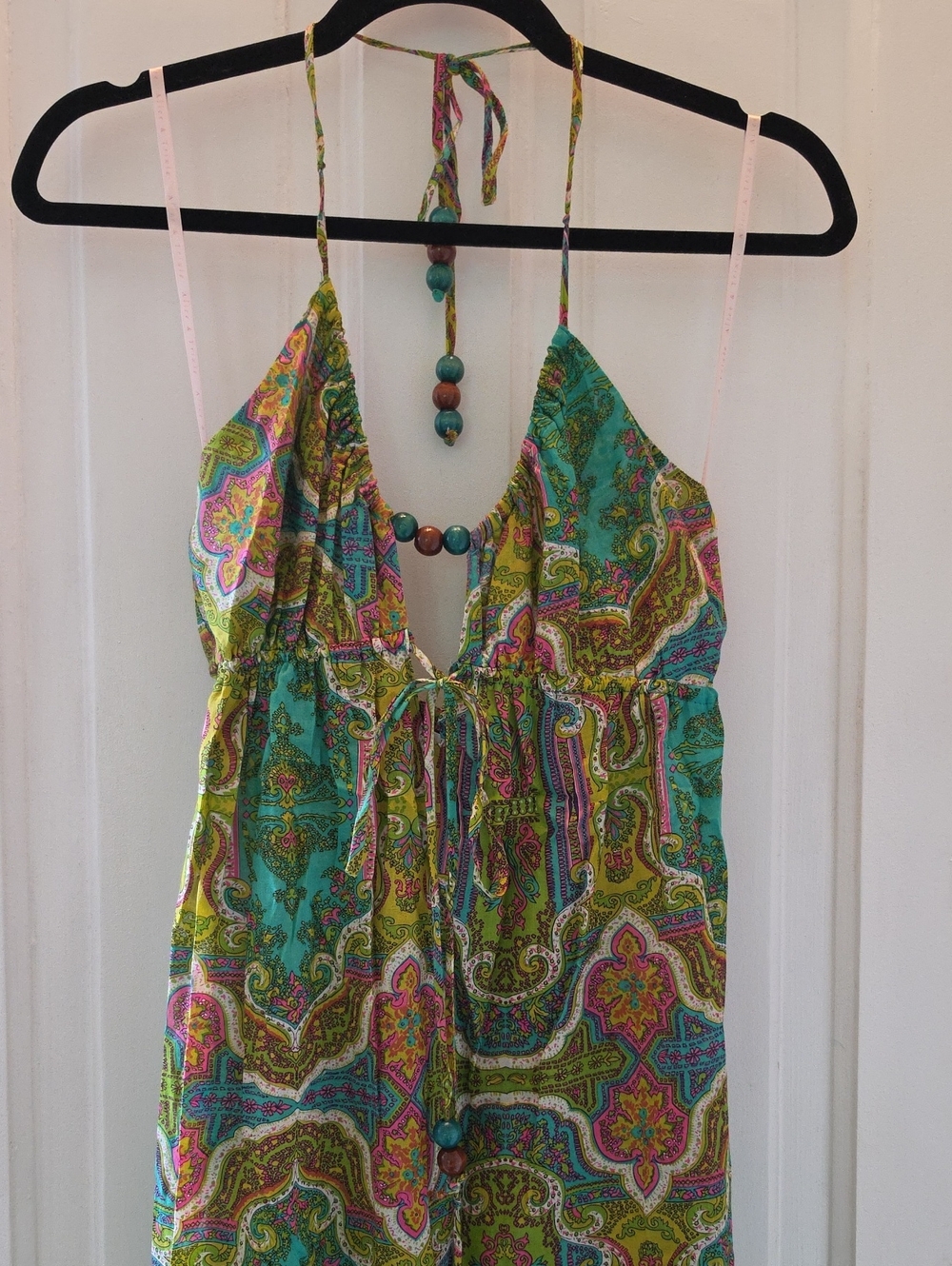 Boho Halter Paisley Maxi Dress - Teal & Multi---Small